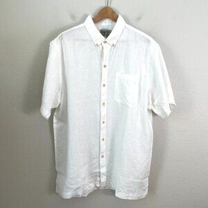 NEW Kenny Flowers Mens XL Slim Fit White 100% Linen Button Down Shirt